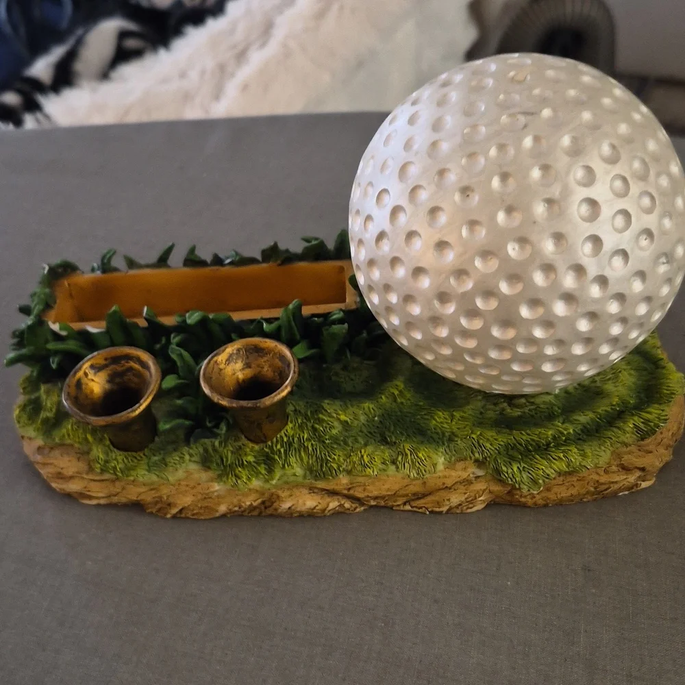 Vintage Golf Ball Clock, Pen & Business Card Holder Desk Decor